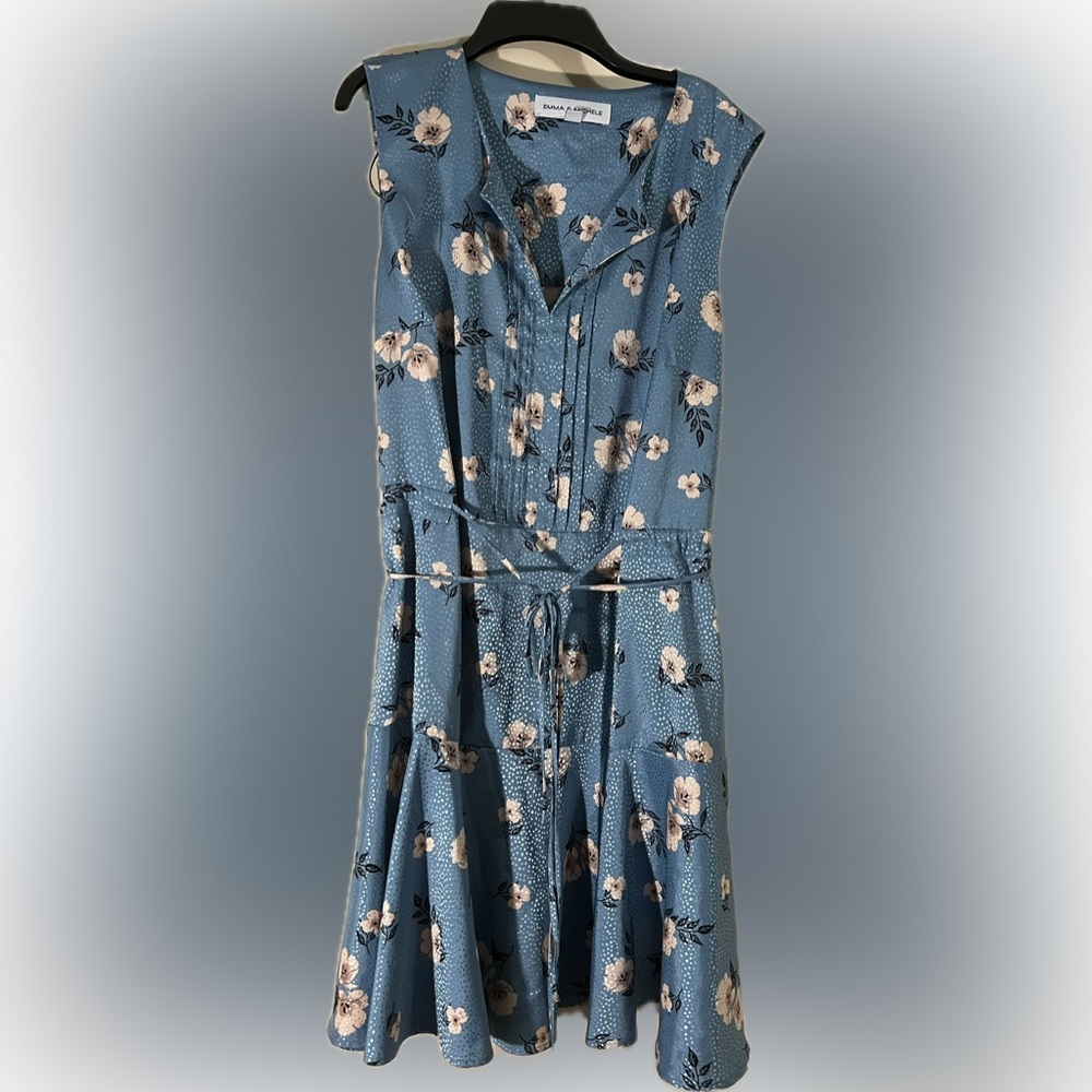 EMMA & MICHELLE Blue Floral Geometric Pleats Tiered Dress Women's Size 16